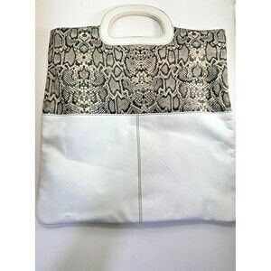 Michael Rome Designs Leather Hand Bag Women's White Snakeskin Print Large Clutch